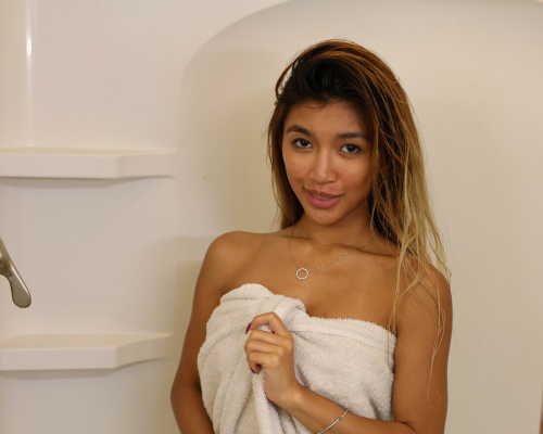 Spying My Asian Stepsis in shower Masturbating - Image 1