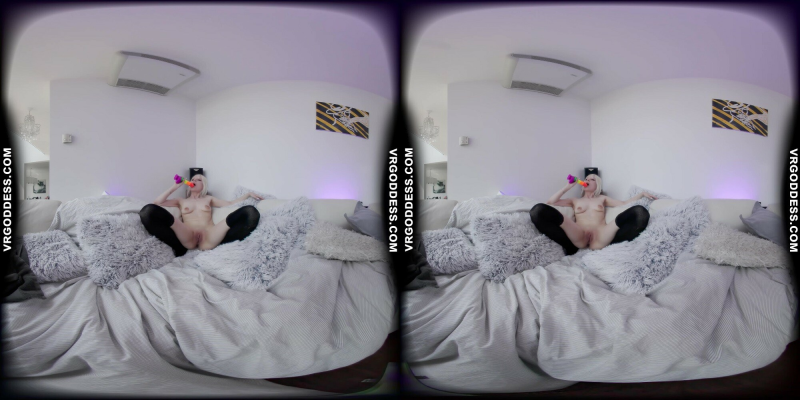 Lily Angelic Solo Play with Rainbow Dildo in VR - Image 1