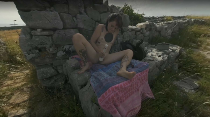 Hot Tattoo Model Brille Masturbating With Dildo And Hitachi Vibrator In Ancient Ruins Risky Public - Image 8