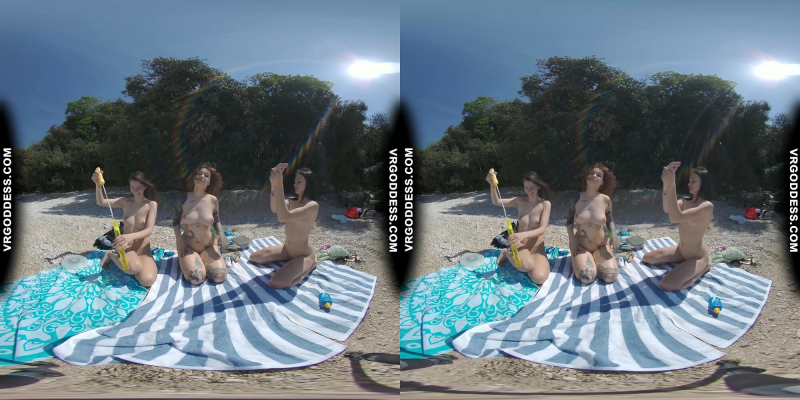 3 Babes Naked On Vacation Beach Picnic Playing Frisbee Searching For Shells And Bubble - Image 7
